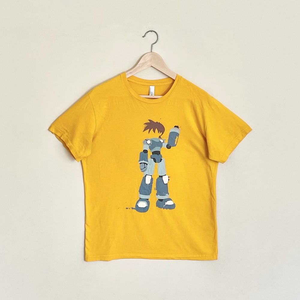 Mega Man Legends Silhouette Graphic Yellow Video Game T Shirt Adult Medium